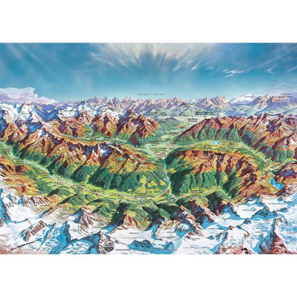 Puzzle 2000 pièces : art de la carte montagnes alpines - Heye-57851