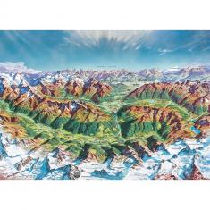 Puzzle 2000 pieces : map art alpine mountain world