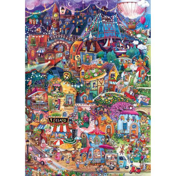 1000 Teile Puzzle: Fröhliche Stadt, guten Abend - Heye-58037