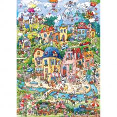 Puzzle 1000 pieces : happy town good morning