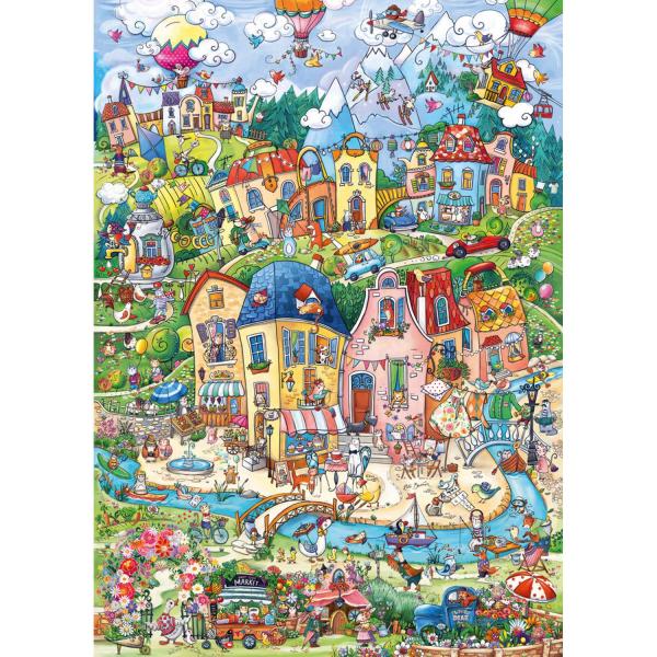 Puzzle 1000 pieces : happy town good morning - Heye-58059