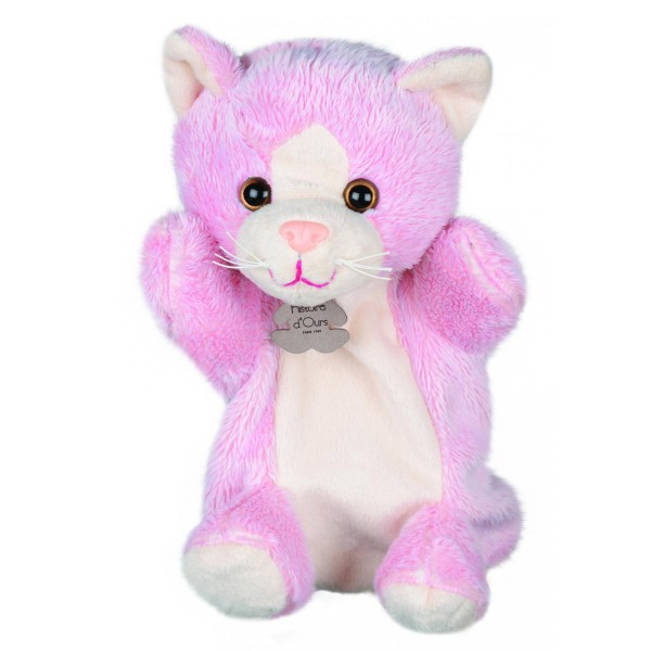 Marionnette peluche Chat rose 25 cm - Histoire-HO2525-OLD