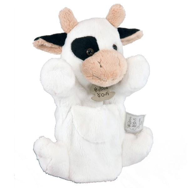 Marionnette peluche Vache blanche 25 cm - Histoire-HO1224