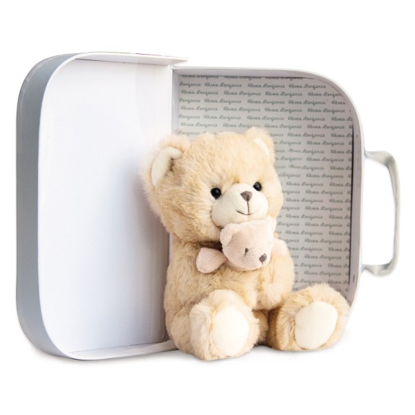 Peluche ours et bébé miel dans sa valisette 17 cm - Histoire-HO2640