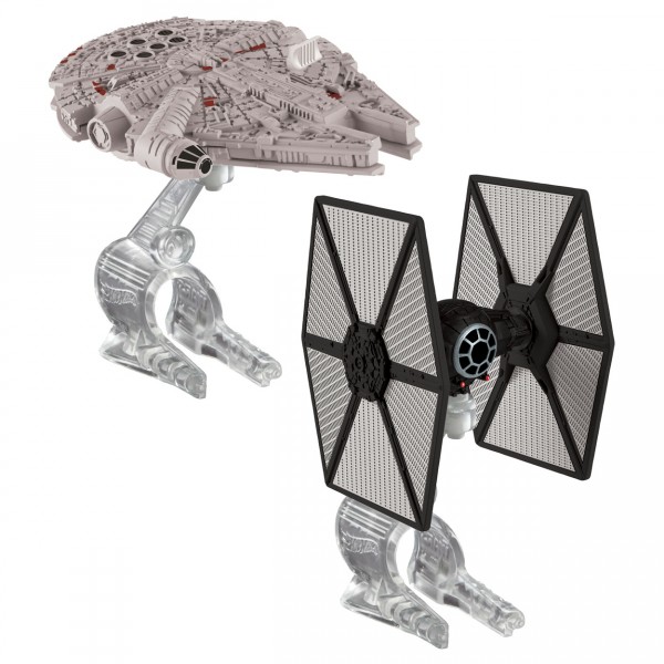 Mini vaisseaux Star Wars Hot Wheels : TIE Fighter du Premier Ordre et Faucon Millenium - Mattel-CGW90-CGW95