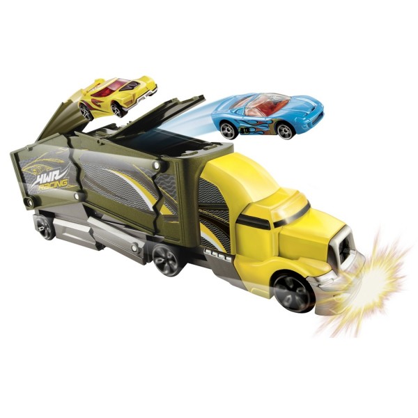 Transporteur Super Crash Hot Wheels : Camion jaune et vert - Mattel-Y1868-Y1869