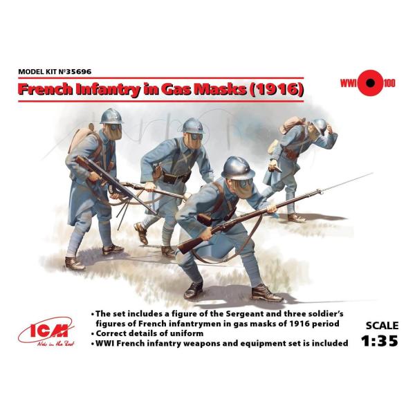Figurines : Infanterie française avec masques à gaz (1916) - ICM-35696