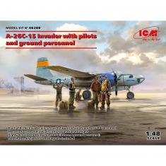 Maqueta de avión y figuritas: A-26C-15 Invader con pilotos y personal de tierra