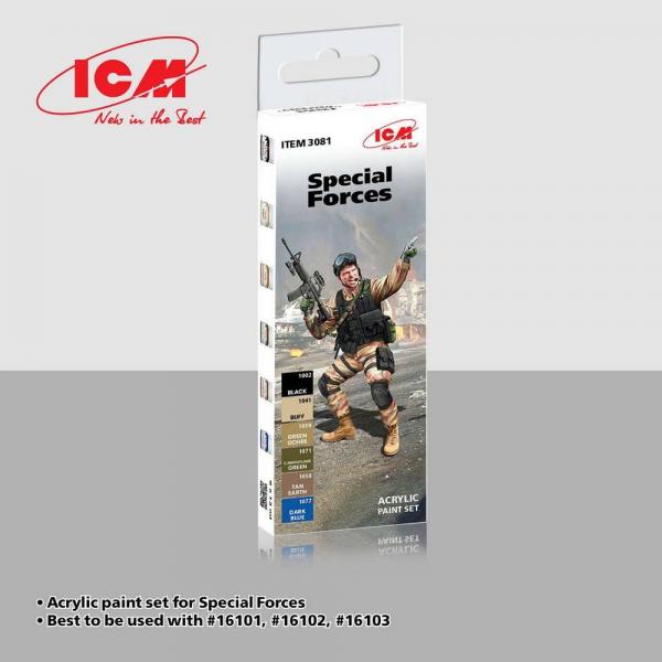 Set 6 peintures acrylique pour figurines Forces Spécial (modern, Western) - ICM-3081