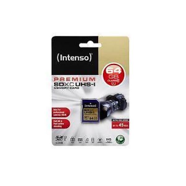 MicroSDXC 64Go Intenso Premium CL10 UHS-I + adaptateur et Blister - 12432