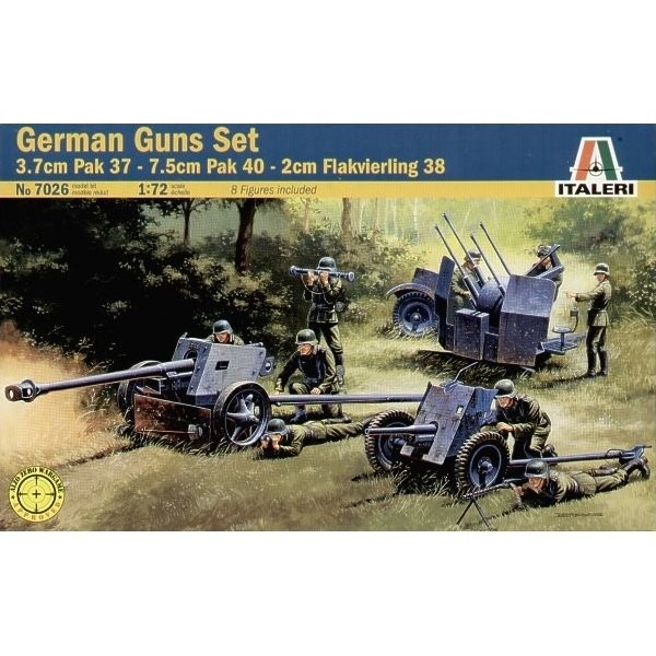 Maquettes canons allemands : Pak 37 / Pak 40 / Flakvierling 38 avec figurines - Italeri-7026