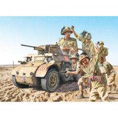 Model military vehicle and figurines: AB 41 and Italian Infantry
