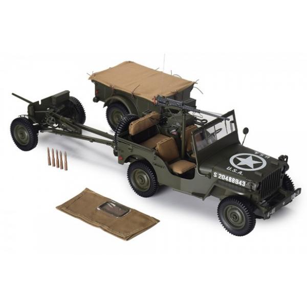 Jeep Willys MB 1/8e Full Metal - Canon et Remorque - IXOPR8-0010
