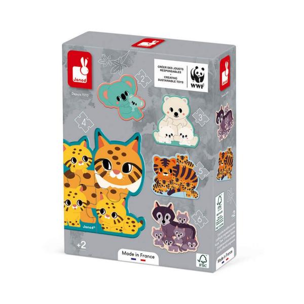 Entwickelbare Puzzles 2-3-4-5-6 Teile: Tiere - Janod-J02545