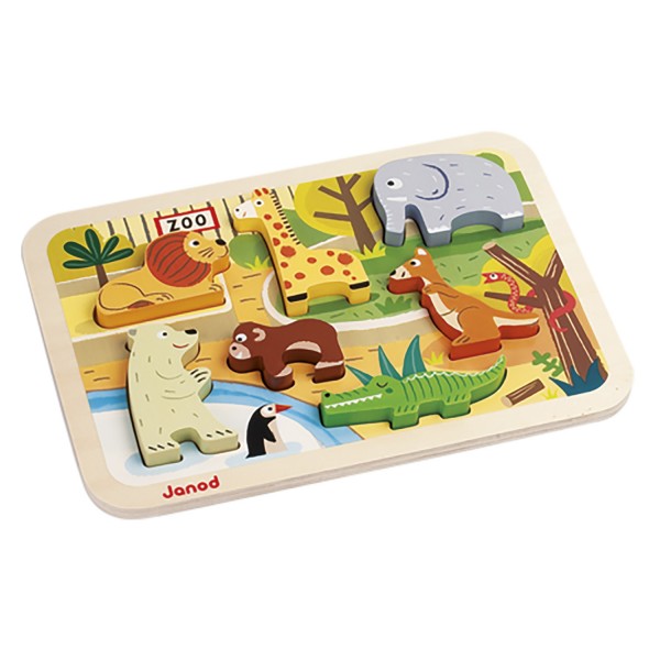 7-piece wooden recess: Chunky Puzzle Zoo  - Janod-J07022