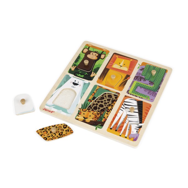 Small Foot Jeu d'encastrement Animaux sauteurs « Safari », avec 4 Figurines d'animaux à Faire Sauter, Jouet d'éveil pour Enfants à partir de 3 Ans, 12758