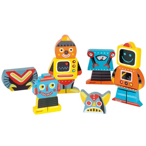 Magnets en bois Funny : Magnet Robots - Janod-J07037