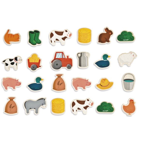 Wooden magnets: 24 pieces: Farm - Janod-J08157