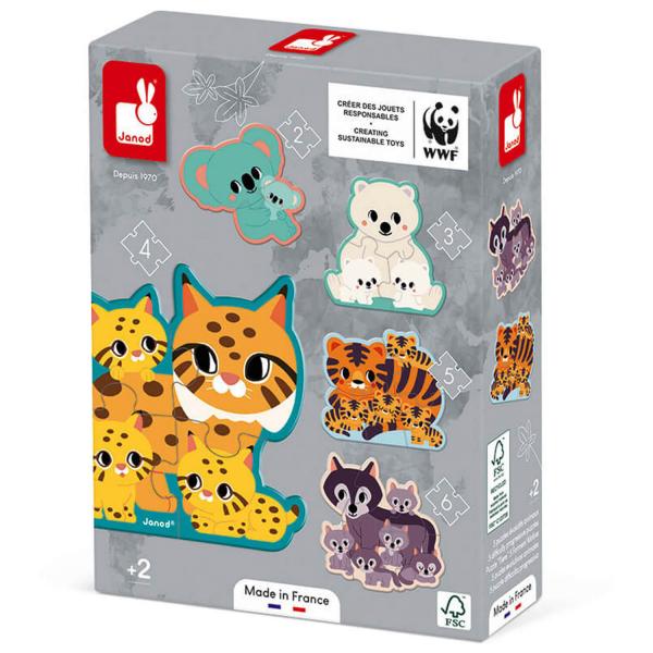 Puzzles evolutivos de 2 a 6 piezas: Animales - Asociación WWF® - Janod-J08625