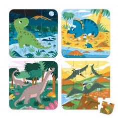 Puzzle of 6 to 16 pieces: 4 evolving puzzles: Dinosaurs
