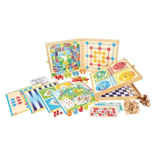 Brettspielbox aus Holz: 150 Regeln – Spielfiguren aus Holz - Jeujura-8124