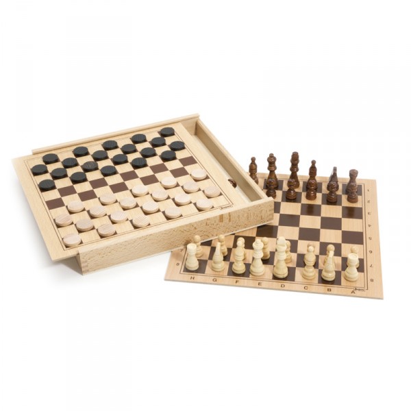 Jeux de dames et d'échecs : Coffret en bois - Jeujura-8133