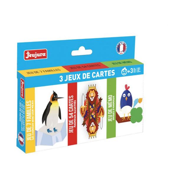 Box mit 3 Kartenspielen: 54 Karten, 7 Familien, Memo - Jeujura-8452