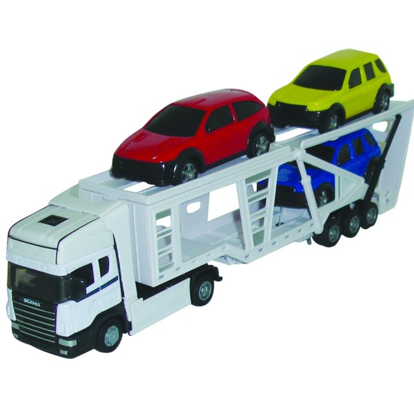 Camion et voitures : Transporteur blanc 1/48 et ses 3 voitures - Johnworld-TEA10882-1
