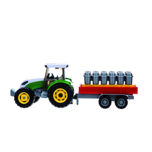 Tracteur vert avec remorque bidons de lait - Johnworld-TEA60082-2
