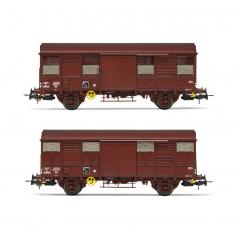 Coffret de 2 wagons SNCF fermés à 2 essieux Kv Permaplex, avec volets ouverts