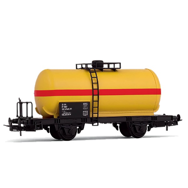 Véhicule pour circuit de train : Wagon citerne à deux essieux, livrée jaune/rouge - Jouef-HJ6140