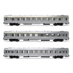 Jouef Set de 3 Voitures SNCF Dev Inox, A9, B10, A5 Period III HO 1/87