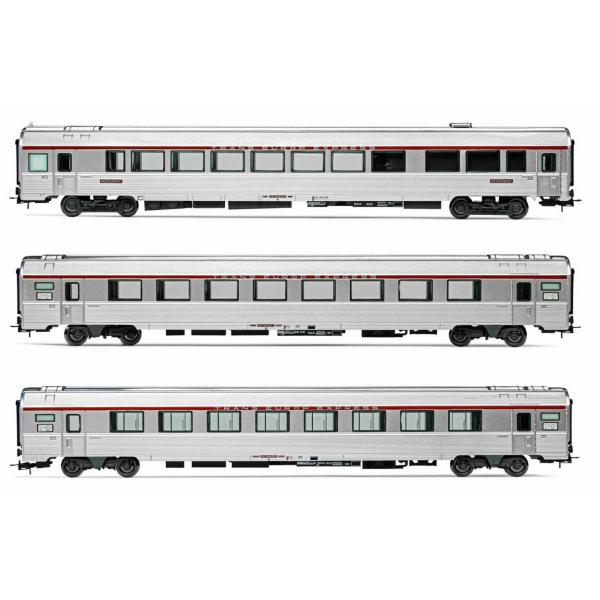 Set de 3 voitures Mistral 69 (A8u, A8tu, Vru) Trans Europ Express HO Periode IV Jouef - HJ4123