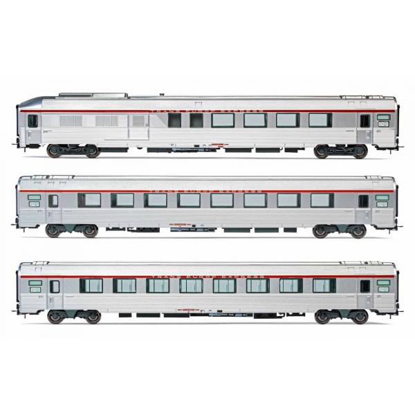 Set de 3 voitures Mistral 69 (A8u, A8tu, A4Dtux) Trans Europ Express SNCF HO periode IV Jouef - HJ4122