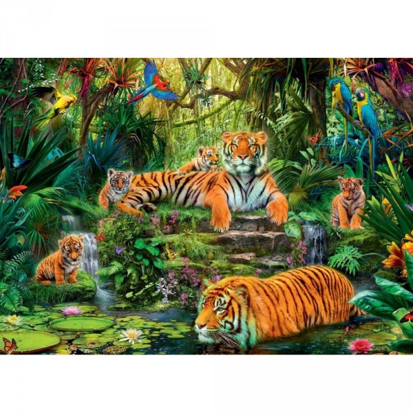 Puzzle 1000 pièces : Famille de tigres - Diset-17245