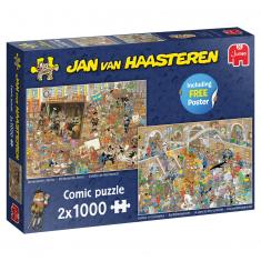 2 x 1000 Teile Puzzle: Jan van Haasteren: Ein Besuch im Museum