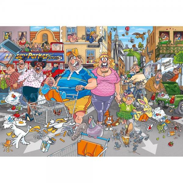 1000 Piece Puzzle: Wasgij Original 46 - Shopping Frenzy in the Central Aisle! - Jumbo-1110100505