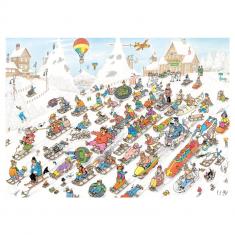 Puzzle 1000 pièces : Jan Van Haasteren :  Descente effrenée à la montagne