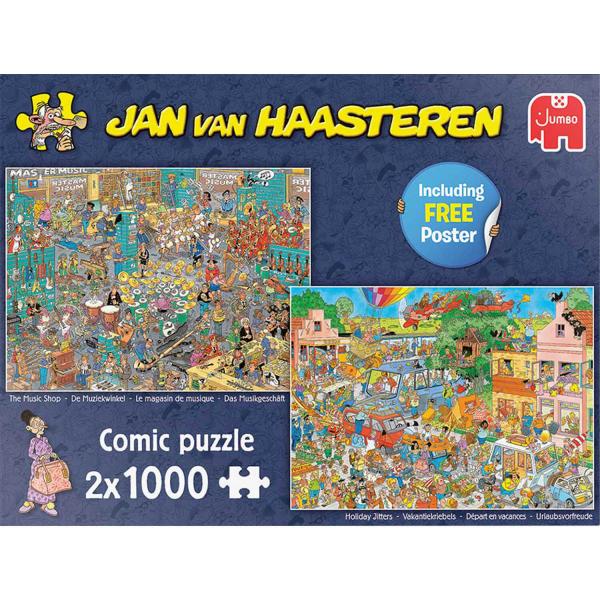 2 x 1000 Teile Puzzle : Jan van Haasteren: Der Musikladen und Urlaub machen - Diset-20049