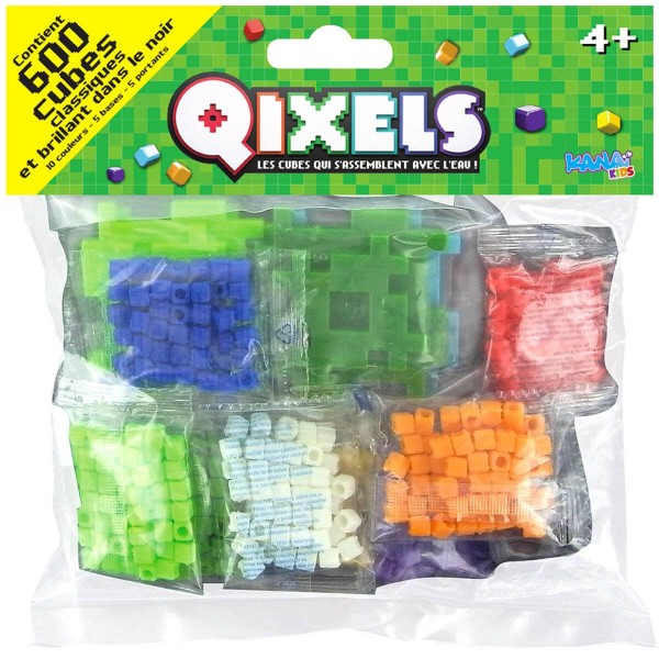 Kit de créations Qixels : Sachet de recharge 600 cubes : classique et glow - KanaiKids-KK87MIX2