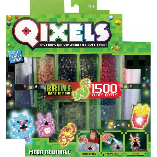 Coffret de création Qixels : Mega recharge - 1500 cubes qui brillent dans le noir ! - KanaiKids-KK87074