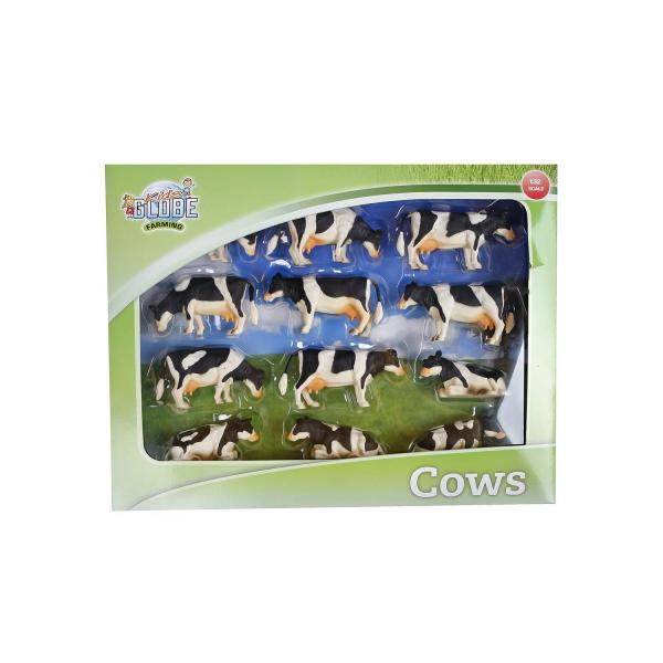 Lot de 12 figurines vaches noires et blanches (1:32) - KidsGlobe-571929