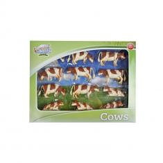 Lot de 12 figurines vaches marron et blanches (1:32)