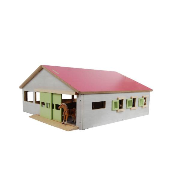 Ecurie avec 3 boxes et manège intérieur rose en bois (1:32) - KidsGlobe-610271