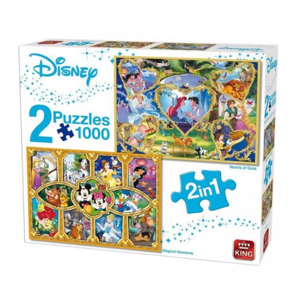 Puzzle de 1000 piezas: 2 Puzzle: Disney - Momentos mágicos y corazones dorados - King-55920