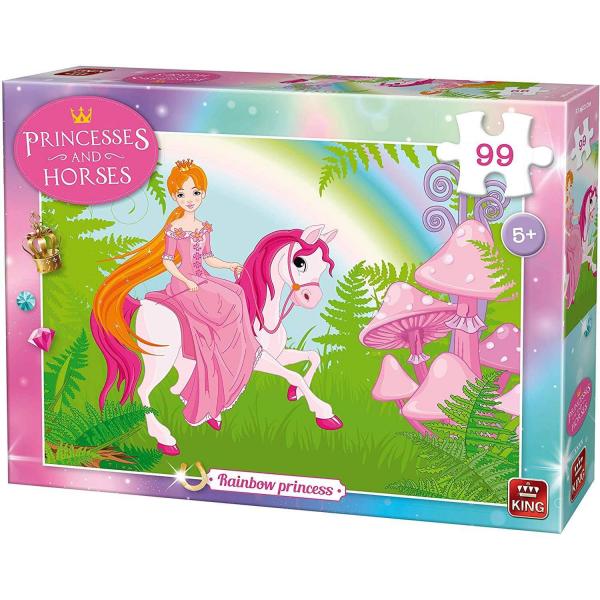 Puzzle de 99 piezas: Pincesas y caballos: La princesa arcoíris - King-55900