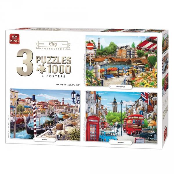 1000 Teile Puzzles: 3 Puzzles: Stadt - King-58274