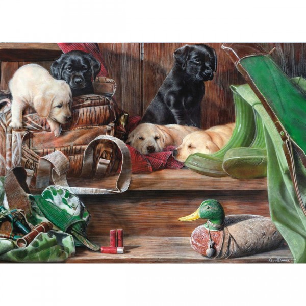 1000 pieces puzzle: Puppies on the stairs - King-58364