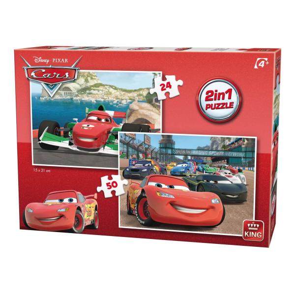 2 in 1 puzzles from 24 to 50 pieces: Cars - King-58588