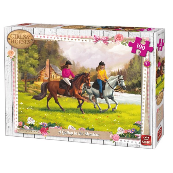 100 pieces puzzle: Girls & Horses: Gallop in the meadow - King-100200